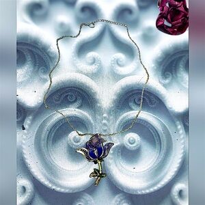 Hand Crafted Purple Enamel Rose Pendant Necklace